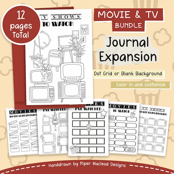 Movie & TV Show Tracker Printable: Coloring Pages, Planner Inserts (PDF)