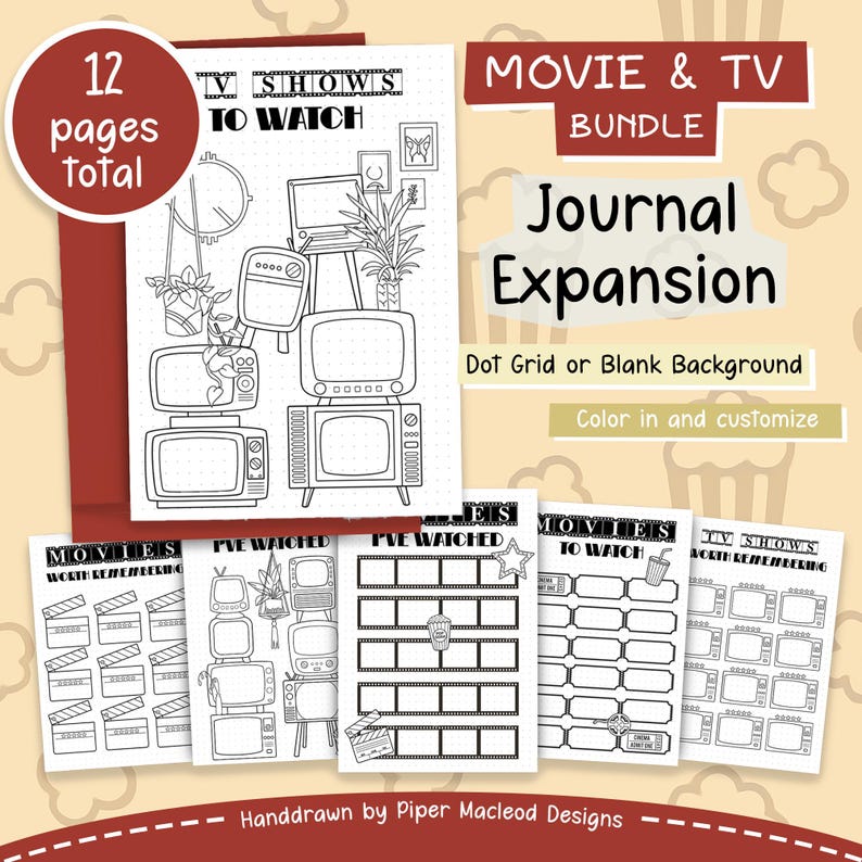 Movie & TV Show Tracker Printable: Coloring Pages, Planner Inserts (PDF) image 1