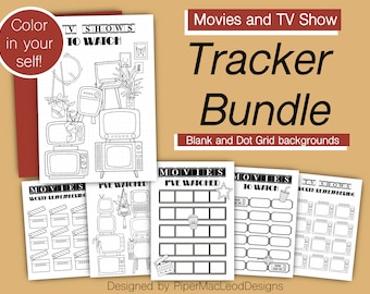 Movie Tracker Printable, TV Series Tracker, Movie log, TV Show Review, Coloring Pages, Planner Inserts for bullet point journal