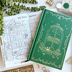 EXPANDED Reading Journal, Hardcover Book Review Log, Colorable Bookshelf Tracker, Literary Planner, TBR Organizer, Goals Challenge