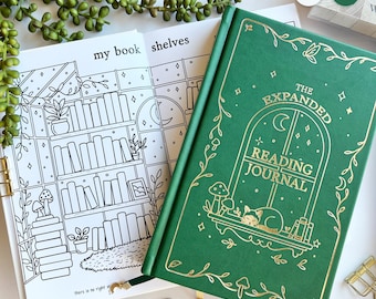 EXPANDED Reading Journal, Hardcover Book Review Log, Colorable Bookshelf Tracker, Literary Planner, TBR Organizer, Goals Challenge