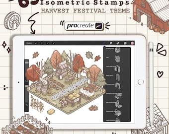 Harvest Festival Procreate Stamps, Autumn Fairground Templates, Pumpkin Patch Stencils, Halloween Market Brushes, Rustic Fall Art Samples