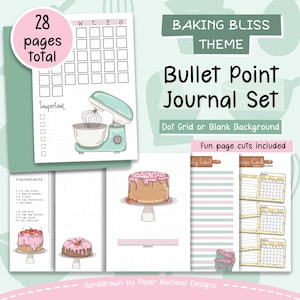 Bullet Point Journal set, Cakes Theme for Dessert Lovers, Undated Dot Grid Planner, Baking Bliss Inspired Printable Inserts for Journals