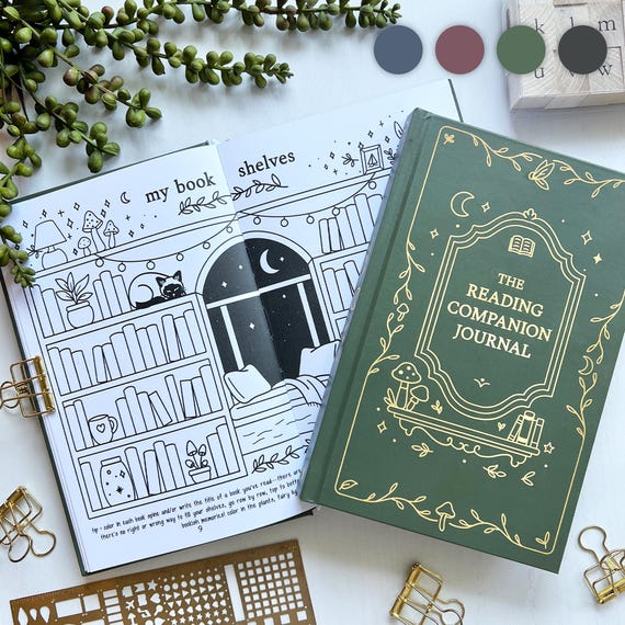 Reading COMPANION Journal, Hardcover Book Review Log, Colorable Bookshelf Tracker, Literary Planner, TBR Organizer, Goals Challenge