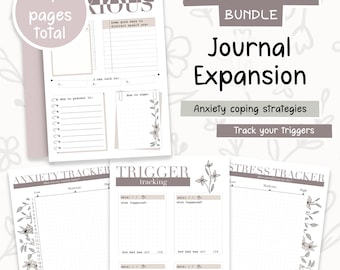 Inserciones para el diario de ansiedad: Rastreadores de desencadenantes y factores estresantes (Descarga digital)