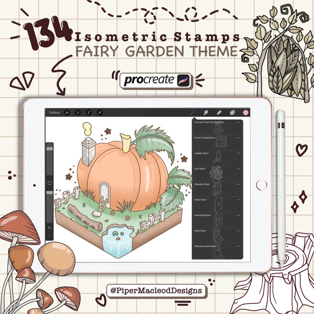Isometric Procreate Stamps, Fairy House Theme, Magic Garden Brushes ...