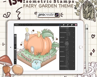 Isometric Procreate Stamps, Fairy House Theme, Magic Garden Brushes, Samples, Digital Exterior Design Art, Digital Isometric Landscaping Art