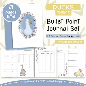 Bullet Point Journal Set for Beginners and Experts, Printable Inserts for your Planner, Duck and Animal themed Diary Pages