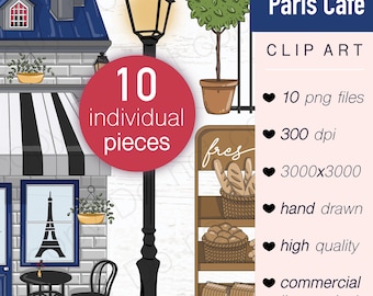 Paquete de pegatinas de café parisino: ilustraciones de panadería francesa (vector PNG)