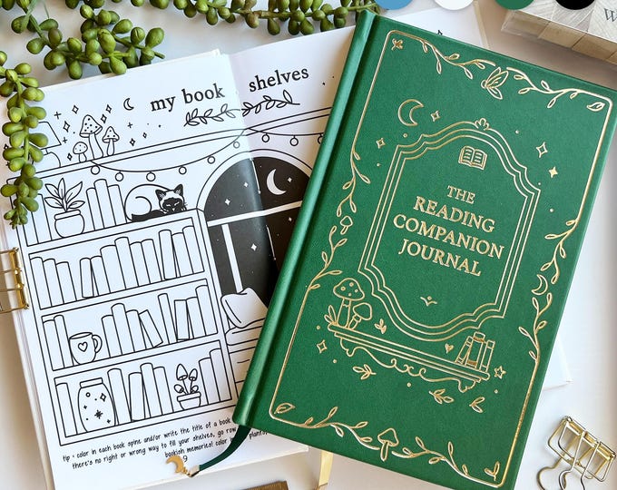 Reading COMPANION Journal, Hardcover Book Review Log, Colorable Bookshelf Tracker, Literary Planner, TBR Organizer, Goals Challenge