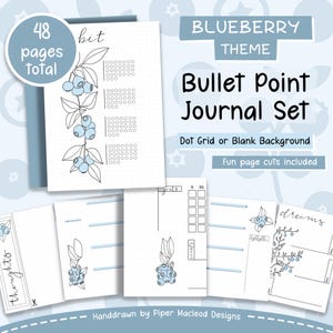 Bullet point Journal set with a  Blueberry Theme, Simple fruit themed planner, Printable blank planner inserts