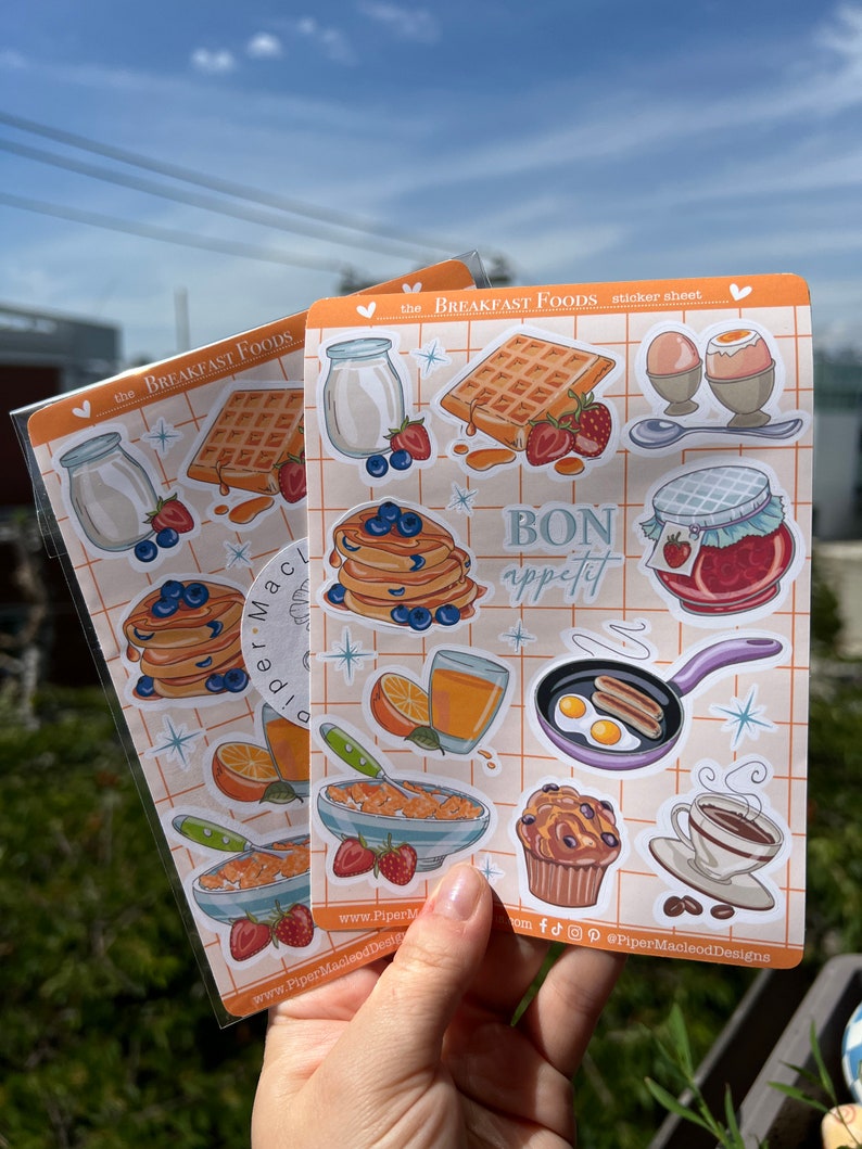 Breakfast Food Sticker Sheet: Hand-drawn Vinyl Planner Stickers - Etsy ...