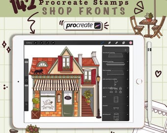 Procreate Stamps Set, Shop Front Theme, Business Brushes, Store Samples, Architecture Design, Digital Art, Market Illustration, Pro create