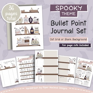 Bullet point Journal Set with a Spooky Theme, Printable journal inserts, halloween planner with magical witch theme