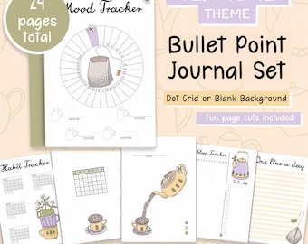 Bullet point Journal Set for Tea and Coffee Lovers, planner Pack for Beginners and Journal lovers, Blank and Dot Grid Background Versions!