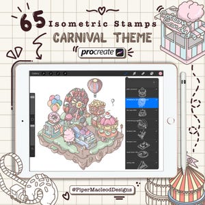 Carimbos de Carnaval Isométricos Procreate, Crie seu próprio parque temático, Pincéis Candy Land, Amostras Fair Grounds Tycoon, Pacote de Arte Kawaii Circus