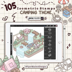 Isometrische Procreate Camping Stempel, Gestalten Sie Ihren eigenen Zeltplatz, Digitale Natur Pinsel, Kawaii Campsite Tycoon Samples, Kawaii Outdoor Camp