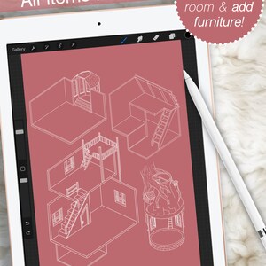 Isometric Procreate Stamps, Empty Room & House Theme, Procreate Brushes ...