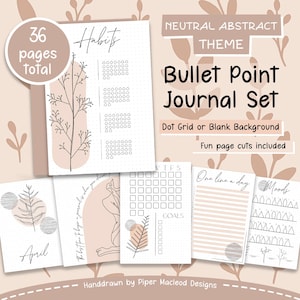 Bulletpoint-dagboekset met een neutraal abstract thema, eenvoudige afdrukbare planner-pdf-pagina's en digitaal gebruik!