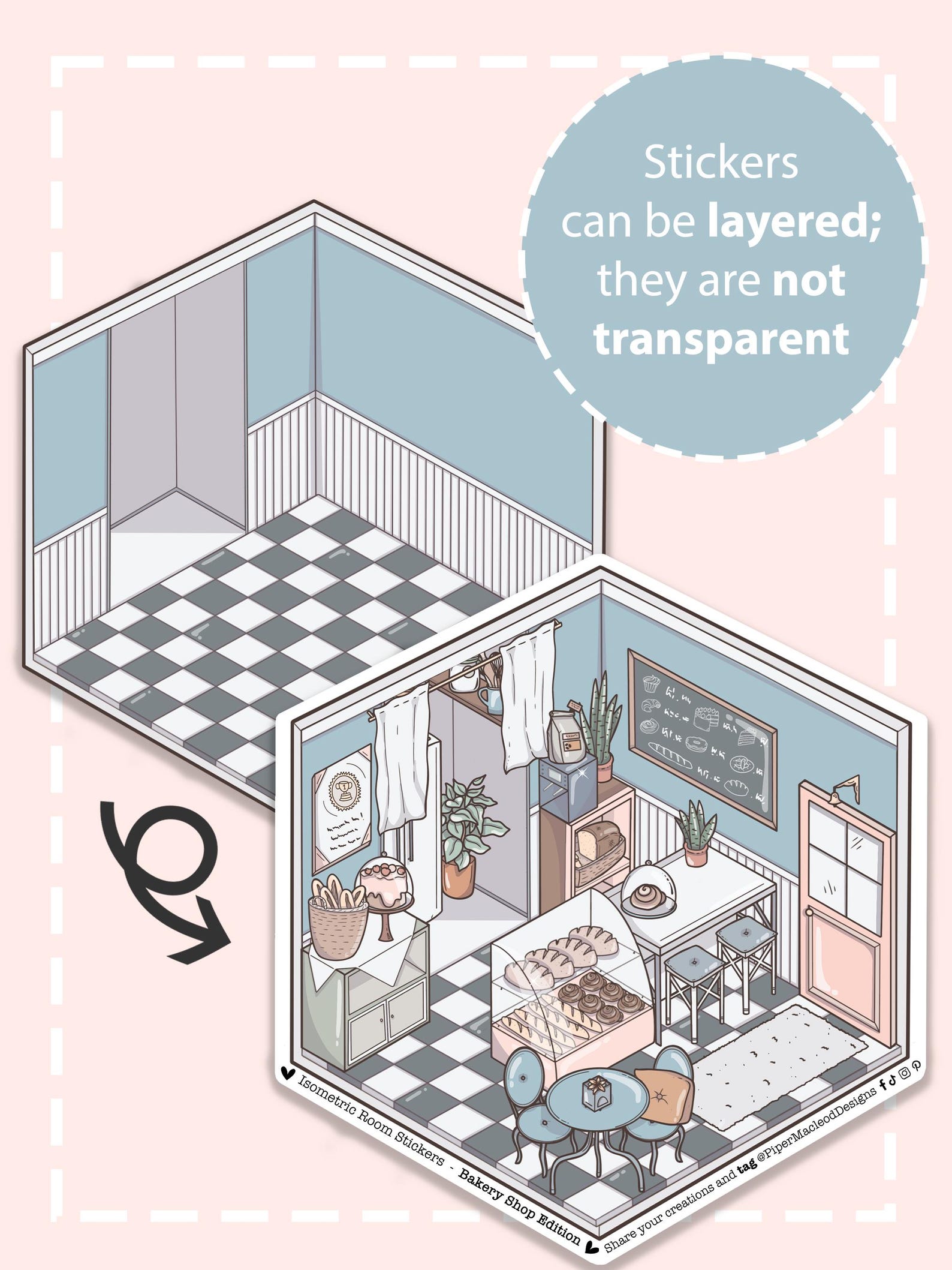 Isometric Room Stickers, Iso Bakery Designer, Interior Design Sticker ...