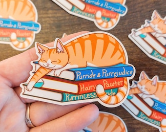 Book Cat Vinyl Sticker