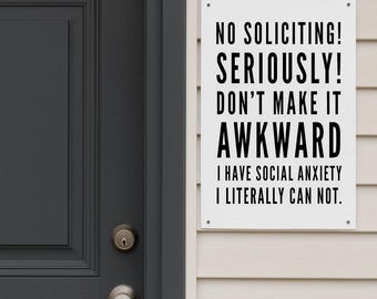 Funny No Soliciting Metal Sign – Social Anxiety Introvert Door Decor