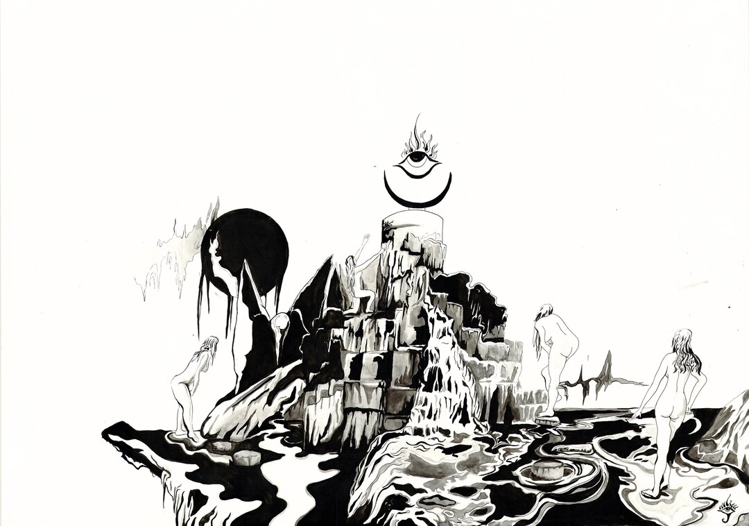 Surreal Pen and Ink Fantasy Illustration Print the Altar of Forgotten ...