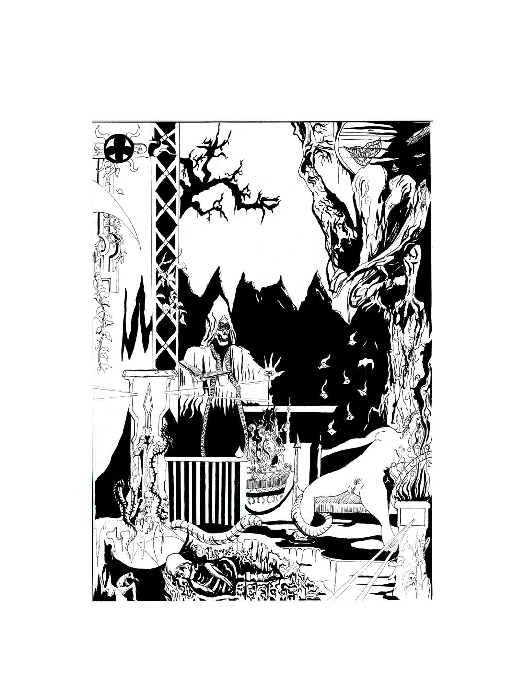 Gothic Pen and Ink 70s Style Fantasy Art Print, Necromania Available in