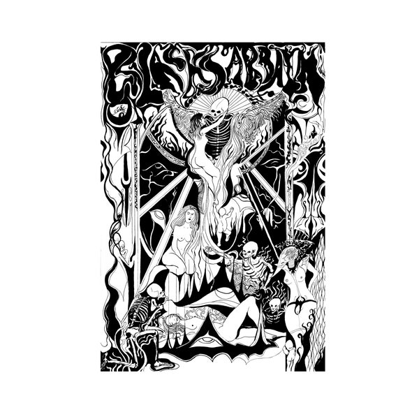 Afiche oculto gótico de Black Sabbath, ilustración de estilo Rock y Heavy Metal de los años 70 de Hierophant Prints A3 A4 y A5