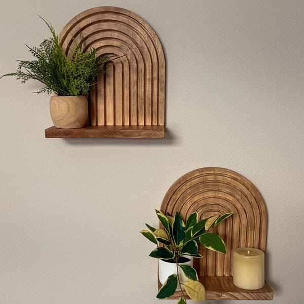 Wooden Arch Floating Shelf: Boho Minimalist Home Decor