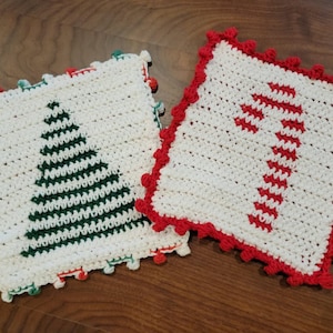 Christmas Cotton Crochet Textured Hot Pad / Pot Holder