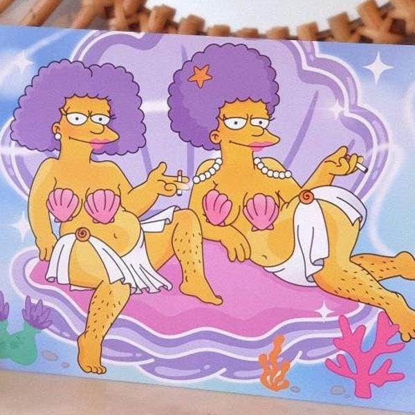 A4 Print Island of Sirens | Patty and Selma | The Simpsons | Poster | Wall Art | Illustration | Valentines | Gifts