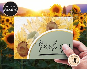 Aquarell Sonnenblume Danke für Baby in Bloom Babyparty - Gefaltete bearbeitbare Vorlage