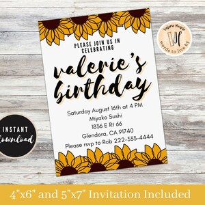 Sunflower Birthday Invitation - Canva Editable Template