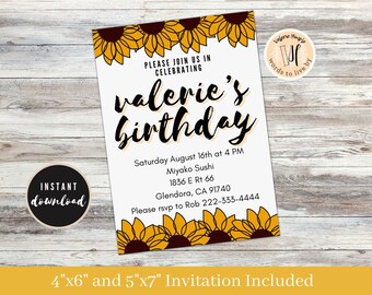 Sunflower Birthday Invitation - Canva Editable Template