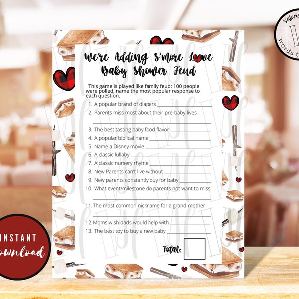 Adding S'more Love Baby Shower Family Feud Game and Answers - Instant Download