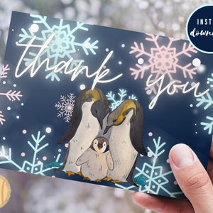 Penguin Winter We&#39;re Fostering | Printable PDF and Folded Card - Editable Template