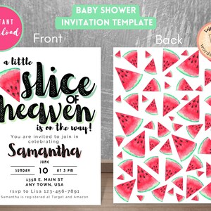 A Little Slice Of Heaven Watermelon Baby Shower Digital Invitation-Editable Template