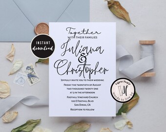 Simple Minimalist Elegant Black and White Wedding Invitation-Editable Template