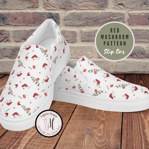 Red Mushroom Patterned Women’s Slip-On Canvas Shoes