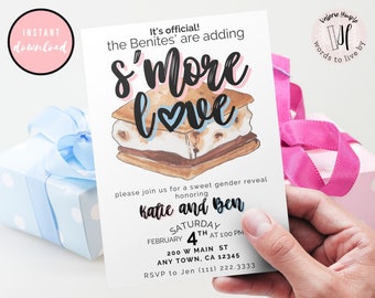 We're Adding S'more Love Gender Reveal Baby Shower Invitation Canva Editable Template - Multiple Sizes