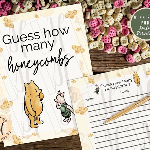 Classic Winnie the Pooh Guess How Many Honeycombs Game - PNG and PDF Instant Download