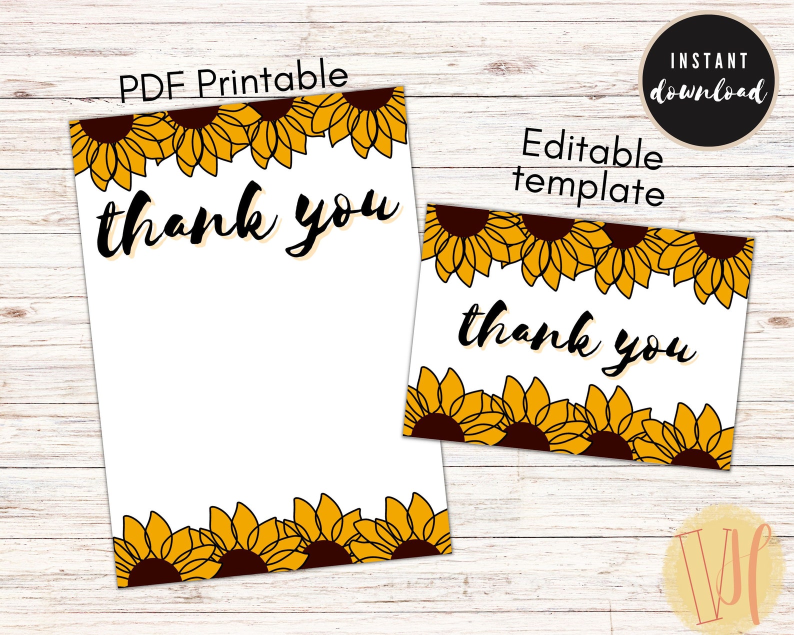 Sunflower Thank You Card Printable PDF and Folded Card - Etsy