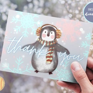 Penguin Winter Thank You | Foldable Notecard | Editable Template