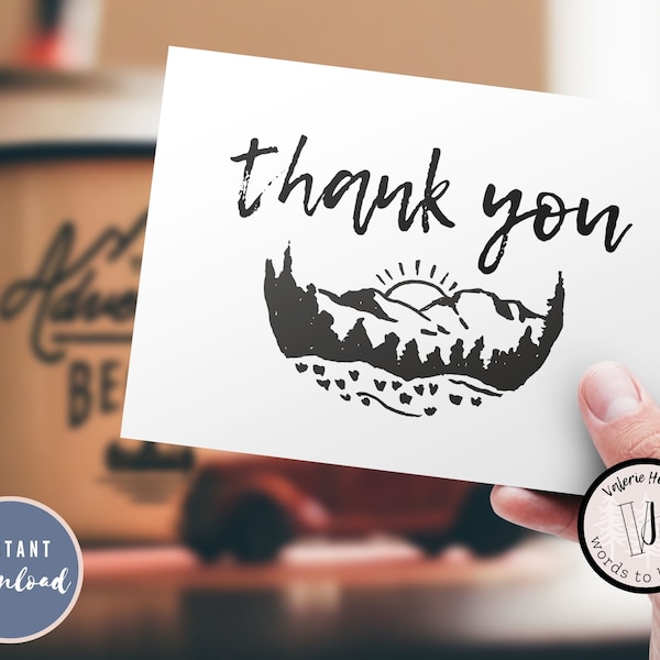 Our Greatest Adventure Yet | Mountain Theme Thank You | Printable PDF and Folded Card - Editable Template