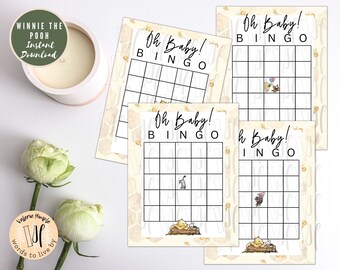 Jogo de Bingo Clássico do Ursinho Pooh para Chá de Bebê - Download Instantâneo PDF e PNG