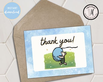 Classic Winnie the Pooh Thank You Card | Piglet Balloon Thank You | Printable PDF and Folded Card - Editable Template