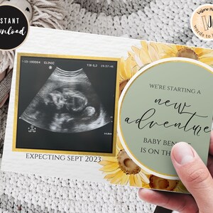 Nous commençons une nouvelle aventure carte postale aquarelle tournesol bébé grossesse - modèle modifiable en plusieurs tailles