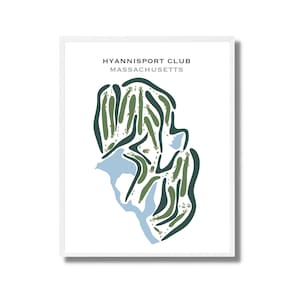 Hyannisport Club, Massachusetts, mapa del campo de golf, decoración de golf para la oficina, ideas para regalos de golf, obras de arte con temática de golf, obsequios navideños considerados