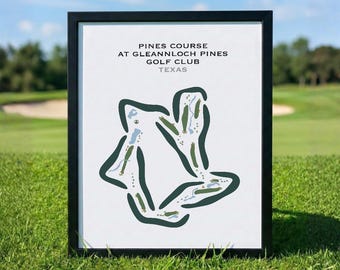 Campo Pines en Gleannloch Pines Golf Club, TX / Mapa del campo de golf, Mapa de golf, Regalo para golfista, Regalo para golfista, Regalo para golfista, Decoración con lámina artística